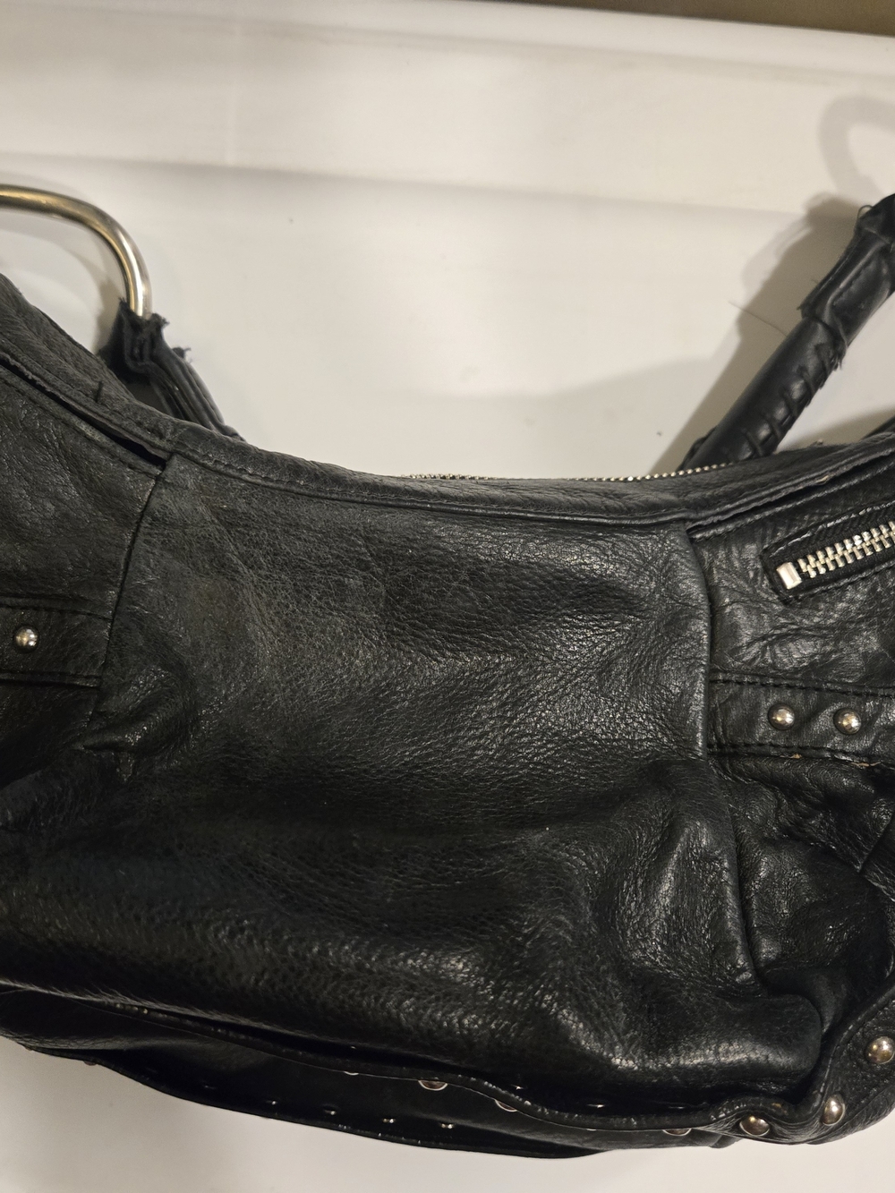 Kenneth Cole Black Leather Studded Small Hobo - Picture 3 of 5